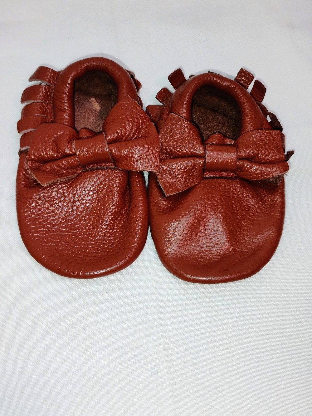 Red Brown Leather Baby Bow Moccasins